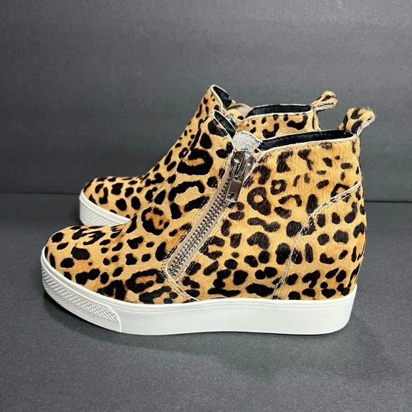 Steve Madden cow hide fur leopard print sneakers zipper size 7 - Picture 6 of 12